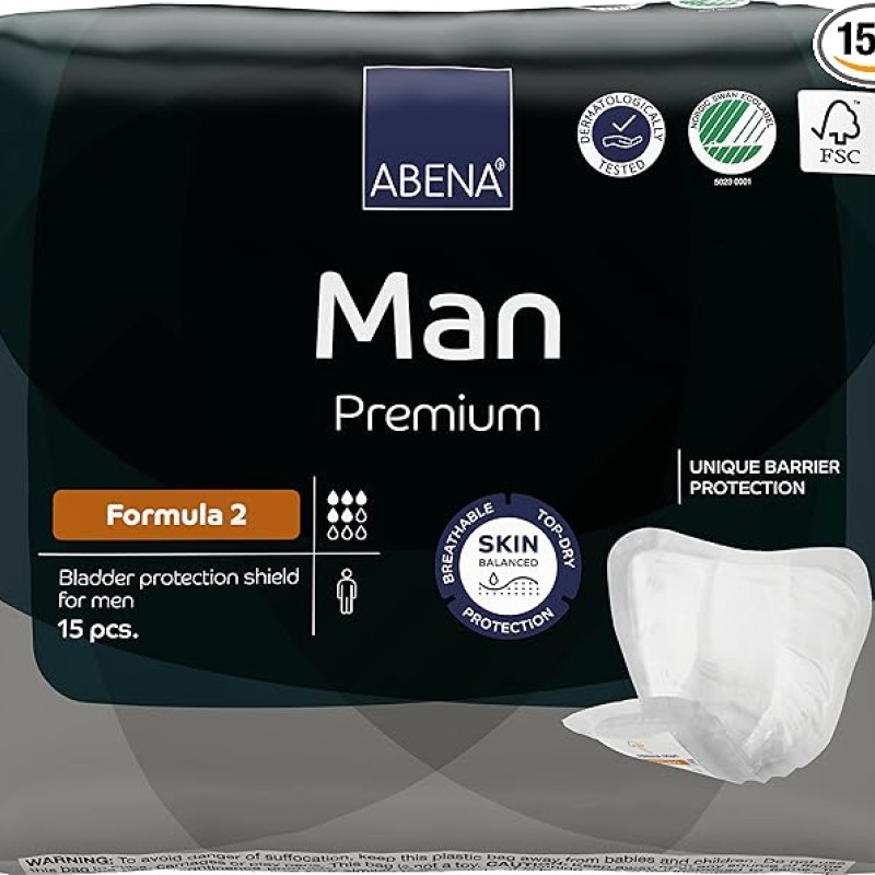 Abena Man Premium Incontinence Guards, (Sizes 0 to 2) Formula 2, 15 Count